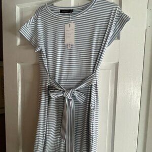 NWT MEROKEETY Women's Striped Short Sleeve T Shirt Dress ~ Casual ~Tie Waist ~ S